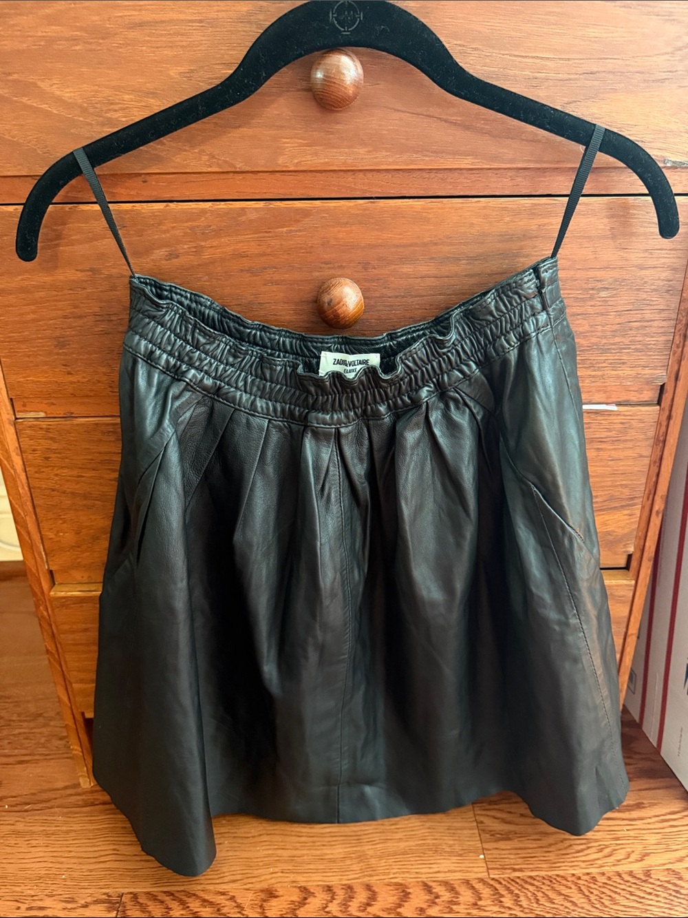 Zadig & Voltaire | Judy Cuir Deluxe Black Gathered Leather Midi Skirt (SZ 36 EU)